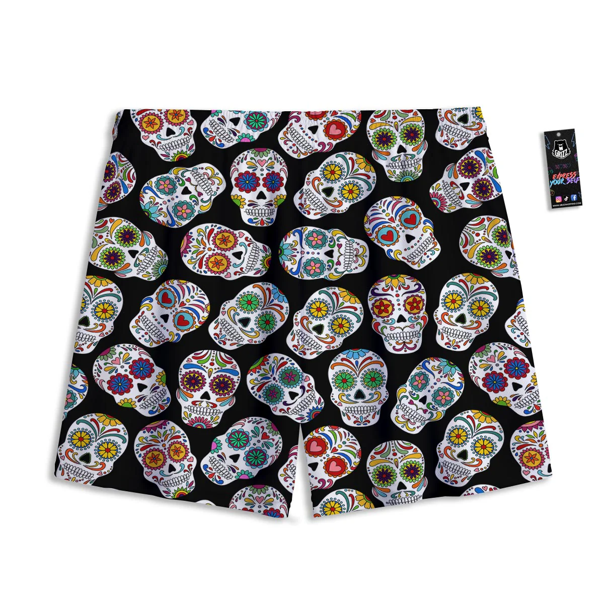 Skull Sugar Print Pattern Mesh Shorts - Image 2
