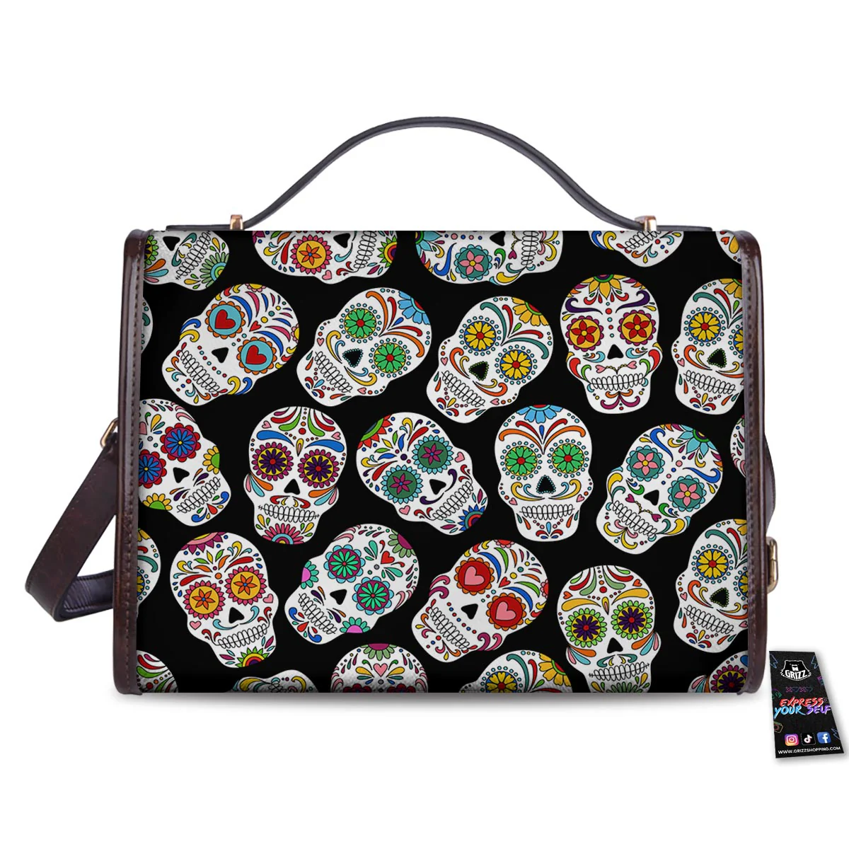 Skull Sugar Print Pattern Women's Satchel Bag - Image 2