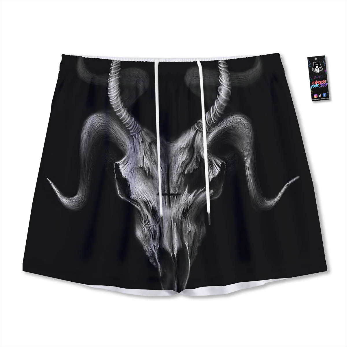 Skull Symbol Satan Goat Print Mesh Shorts