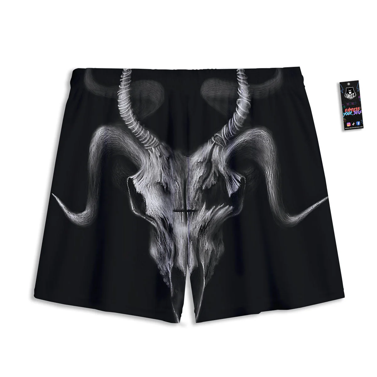 Skull Symbol Satan Goat Print Mesh Shorts - Image 2