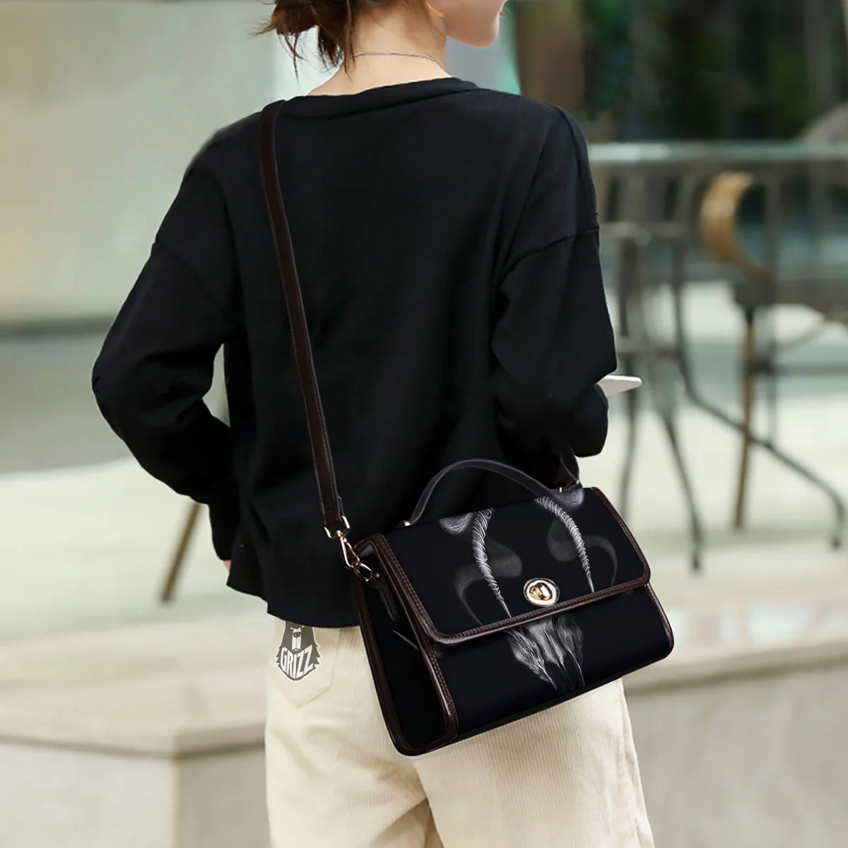 Skull Symbol Satan Goat Print Women's Satchel Bag - Image 3