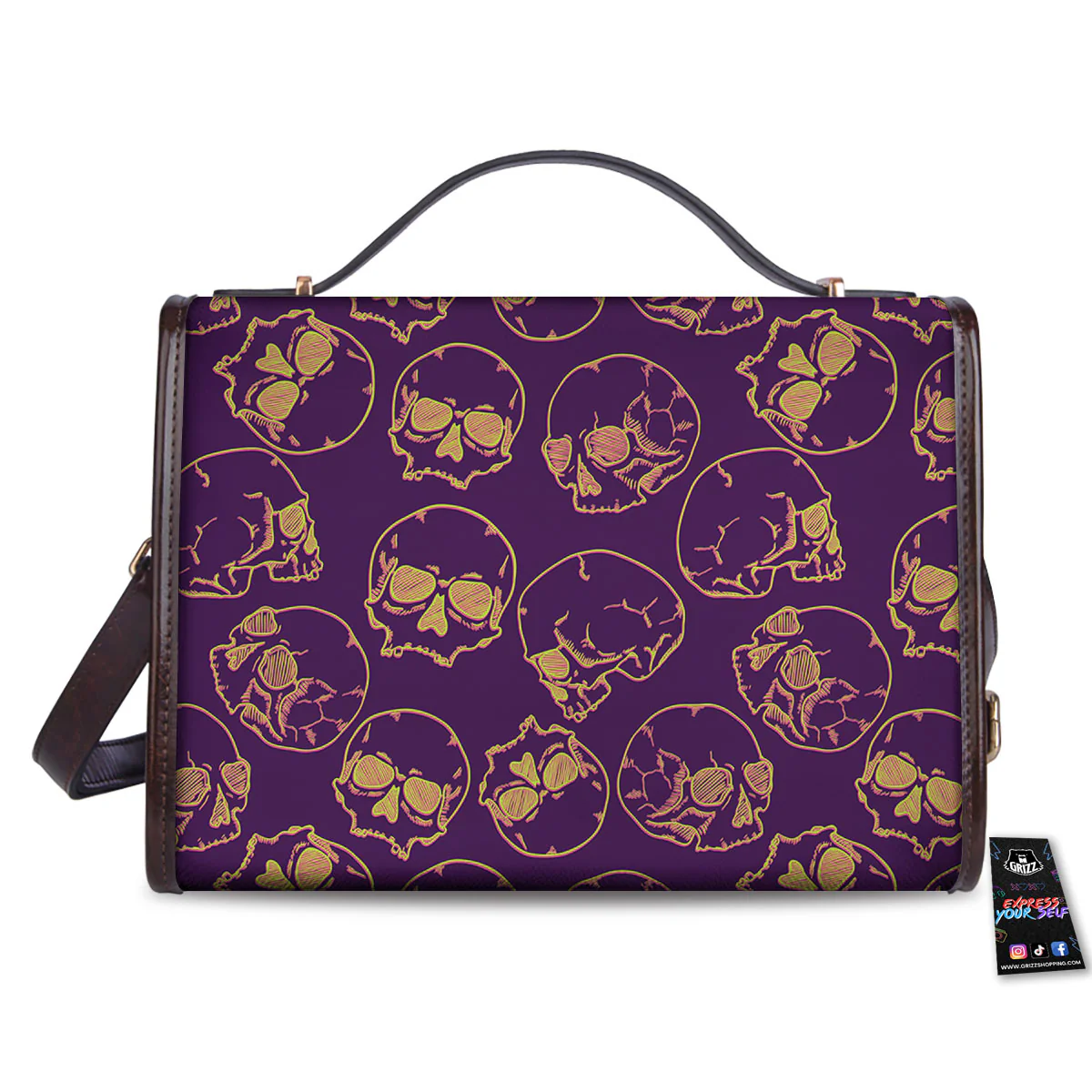 Skull Teal And Purple Print Pattern Women's Satchel Bag - Image 2