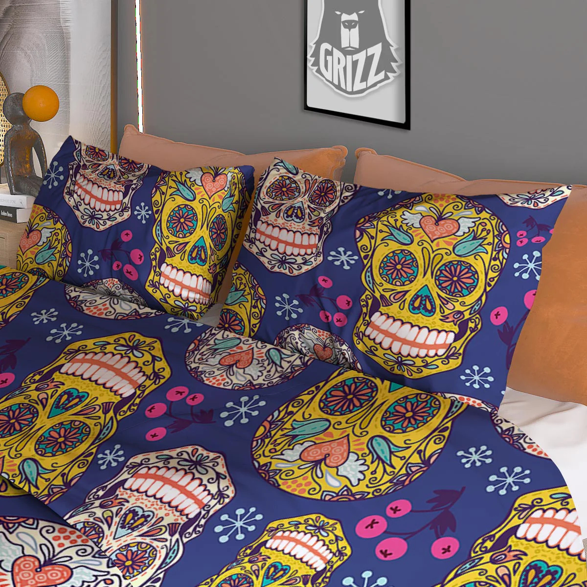 Skull Teal Sugar Print Pattern Duvet Cover Bedding Set - Image 3