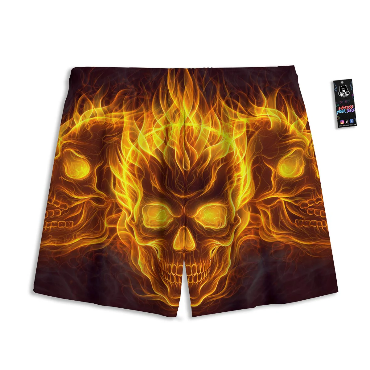 Skull Three Flaming Print Mesh Shorts - Image 2