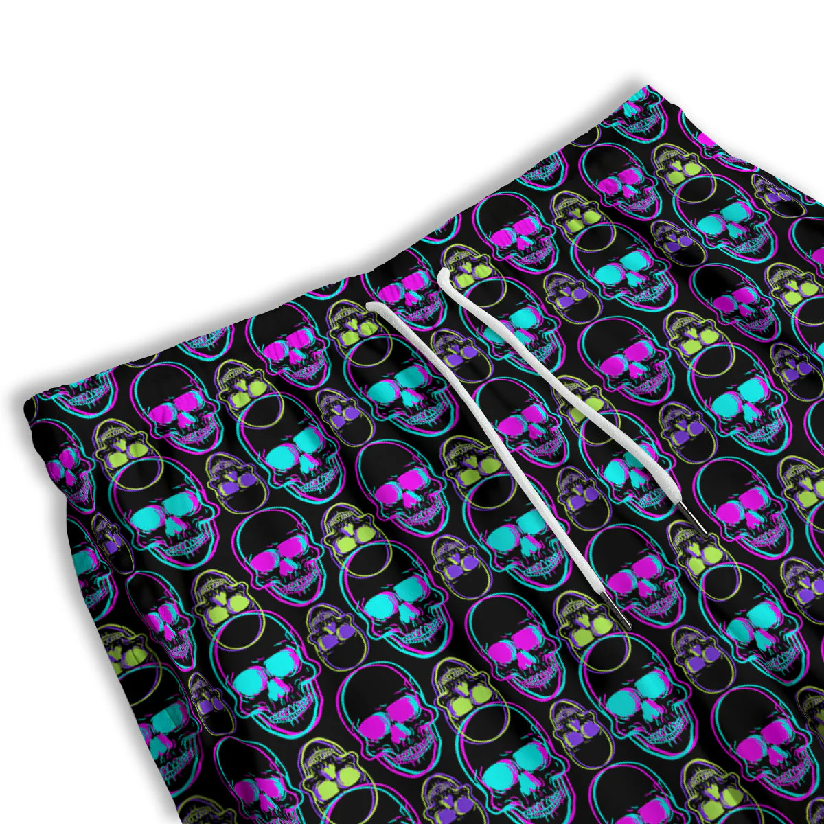 Skull Trippy Neon Print Pattern Men's Athletic Shorts - Image 3