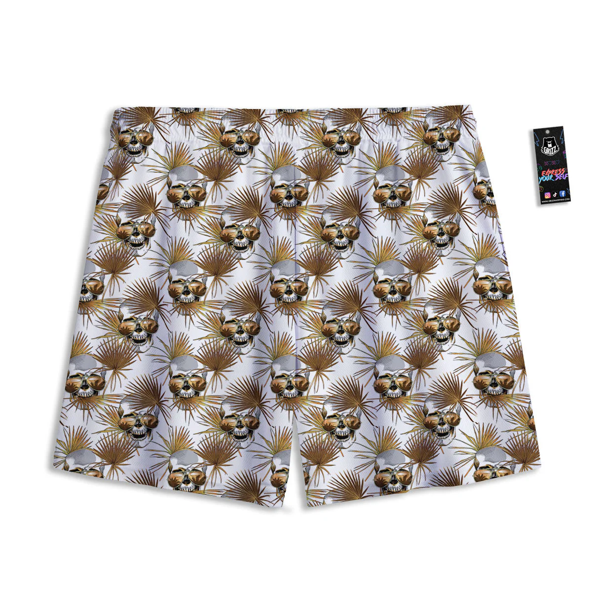 Skull Tropical Gold Print Pattern Mesh Shorts - Image 2