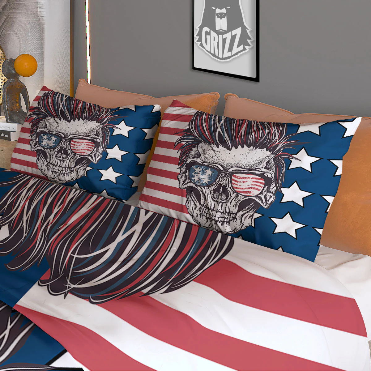Skull With Sunglasses American Print Duvet Cover Bedding Set - Image 3