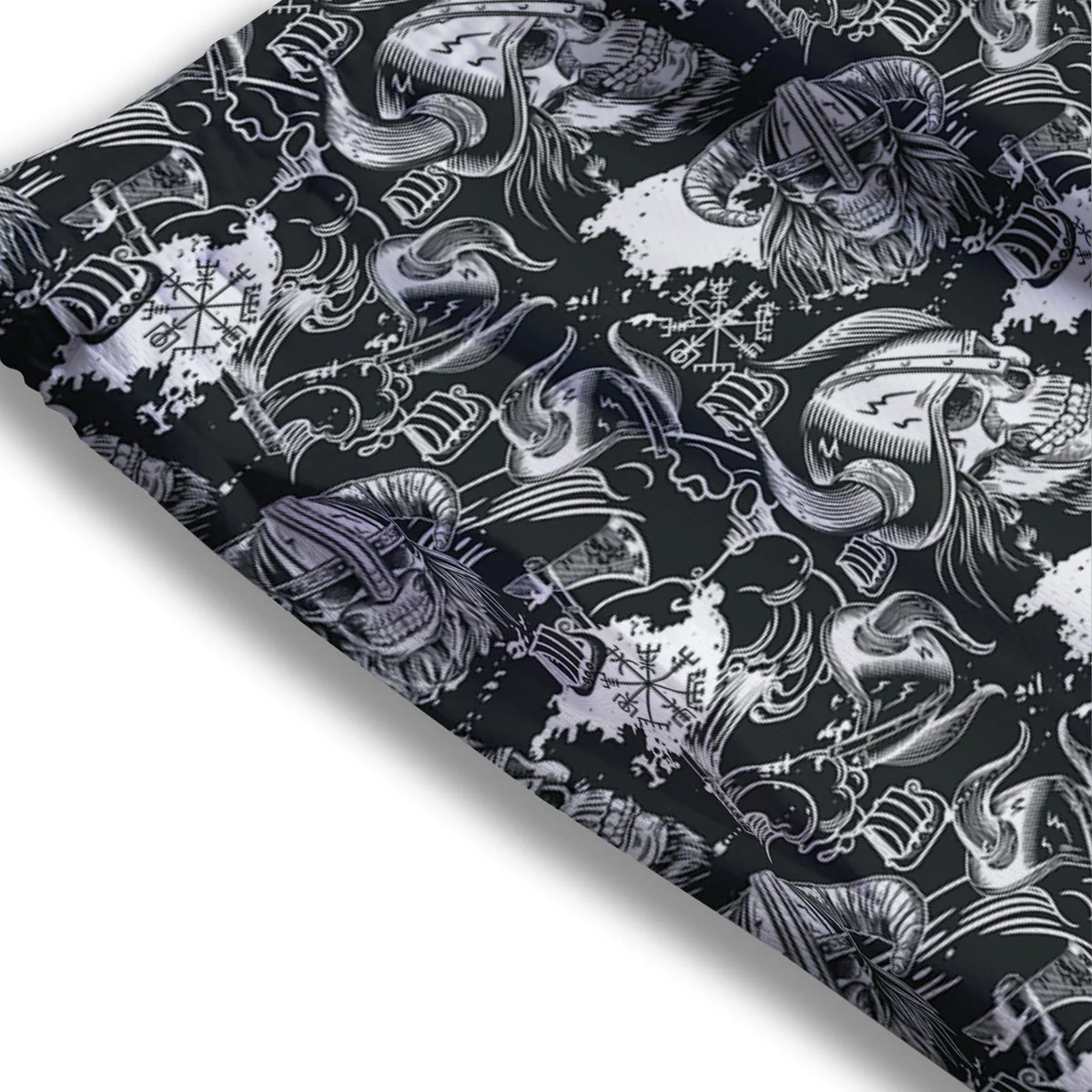 Skulls in Viking Helmets Print Pattern Mesh Shorts - Image 3