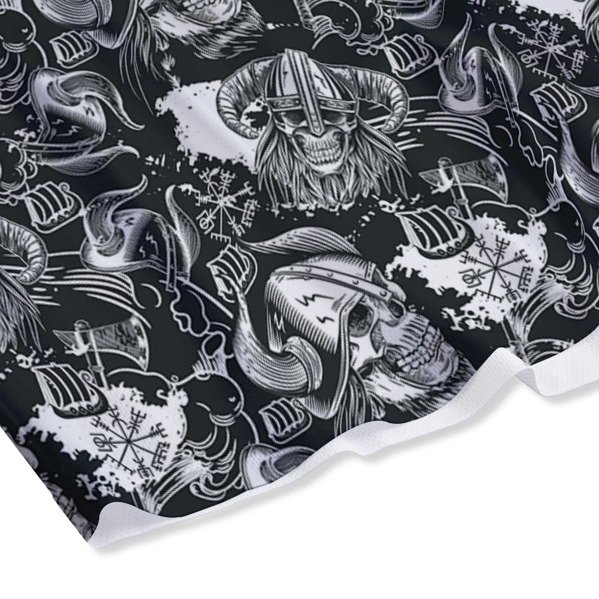 Skulls in Viking Helmets Print Pattern Mesh Shorts - Image 4