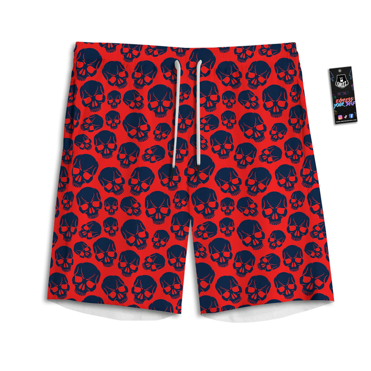 Skulls Red And Blue Hard Rock Print Pattern Men's Athletic Shorts