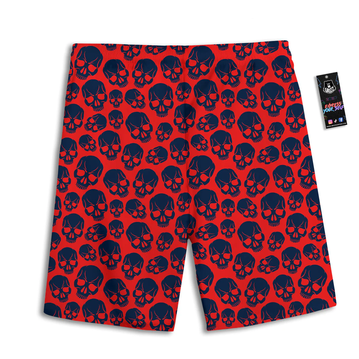 Skulls Red And Blue Hard Rock Print Pattern Men's Athletic Shorts - Image 2
