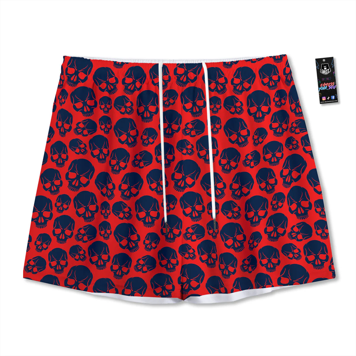 Skulls Red And Blue Hard Rock Print Pattern Mesh Shorts