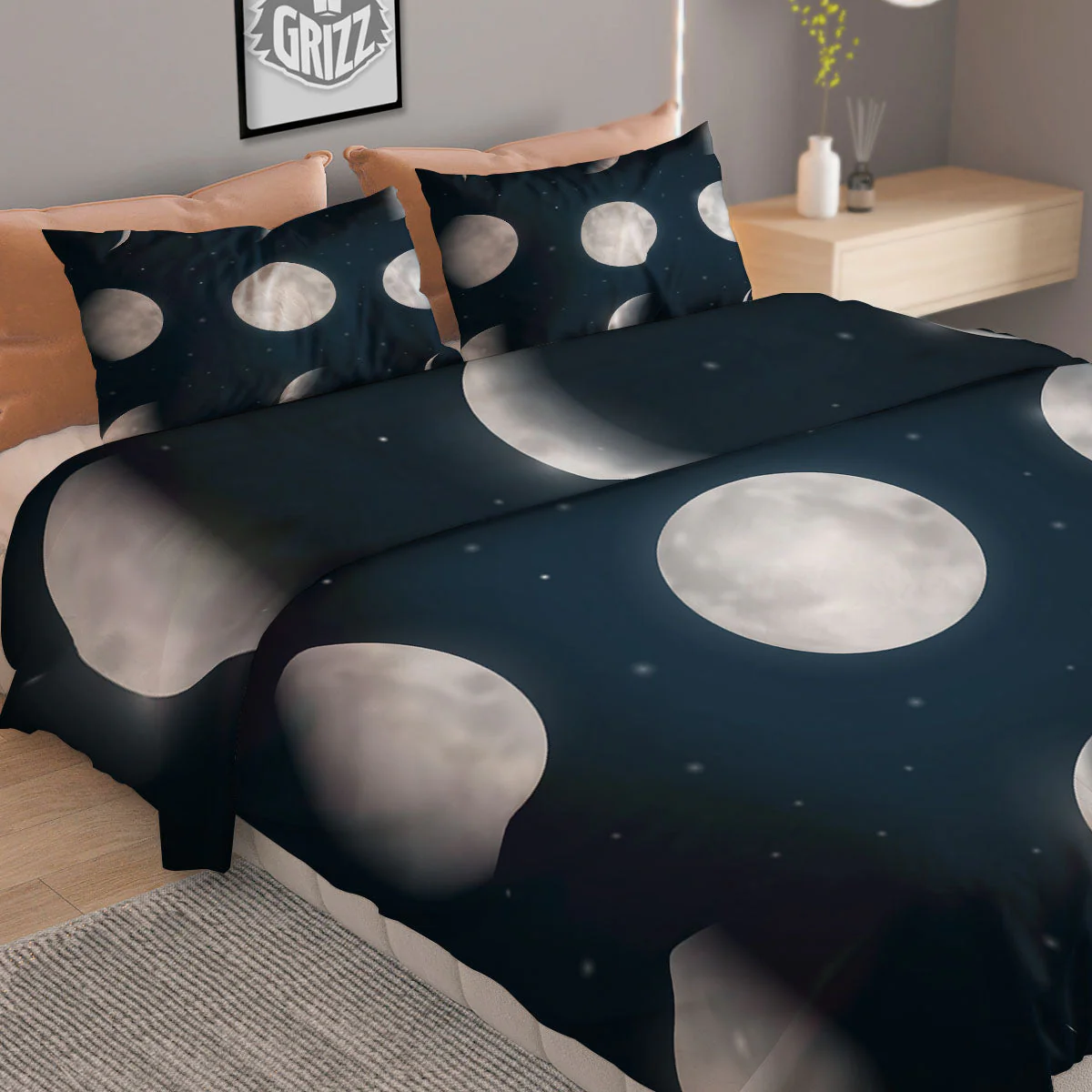 Sky Moon Night Phase Print Duvet Cover Bedding Set - Image 2
