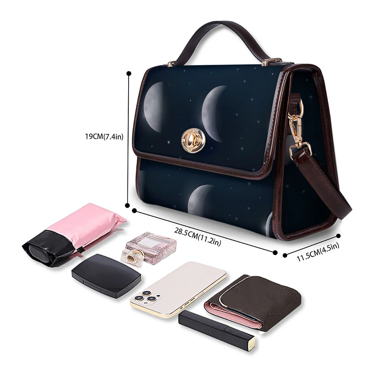 Sky Moon Night Phase Print Women's Satchel Bag - Image 4