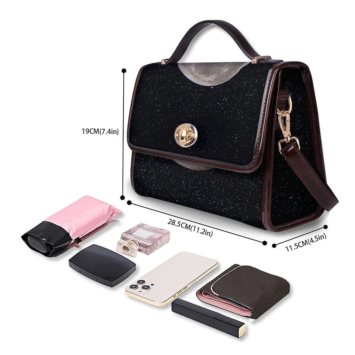 Sky Night Full Moon Print Women's Satchel Bag - Image 4