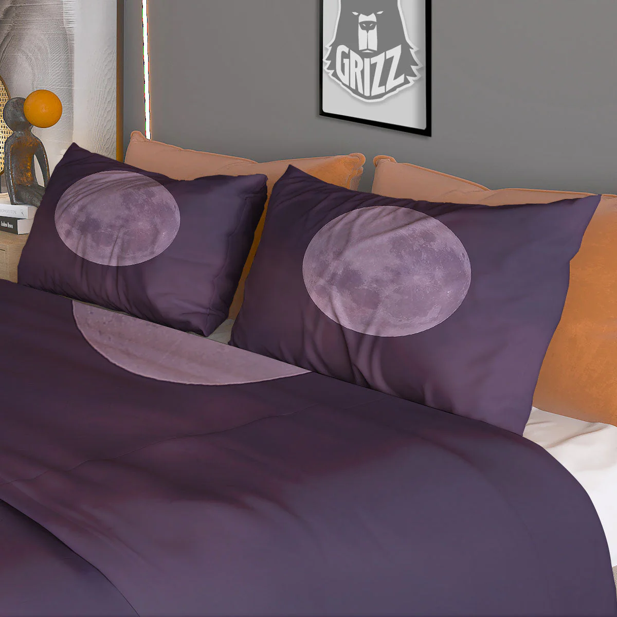 Sky Purple And Full Moon Print Duvet Cover Bedding Set - Image 3