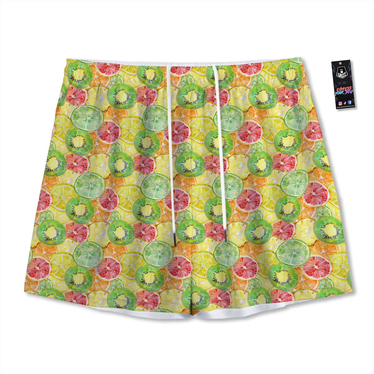 Slices Fruit Orange Print Pattern Mesh Shorts