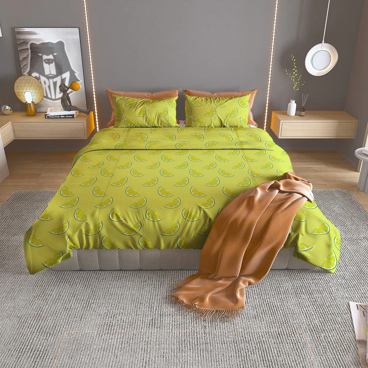 Slices Lime Green Print Pattern Duvet Cover Bedding Set