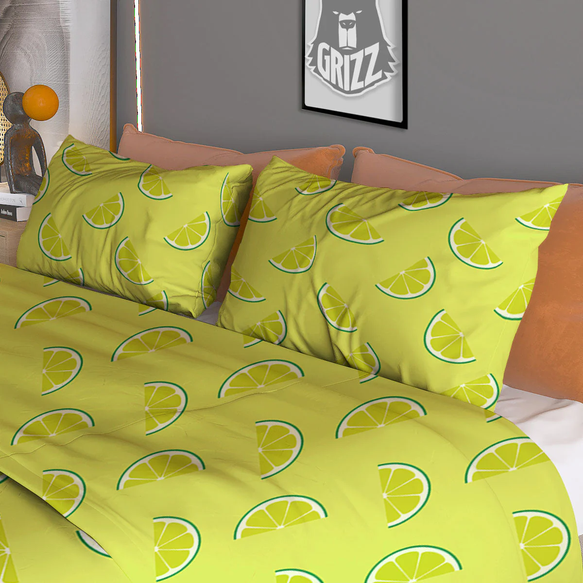 Slices Lime Green Print Pattern Duvet Cover Bedding Set - Image 3