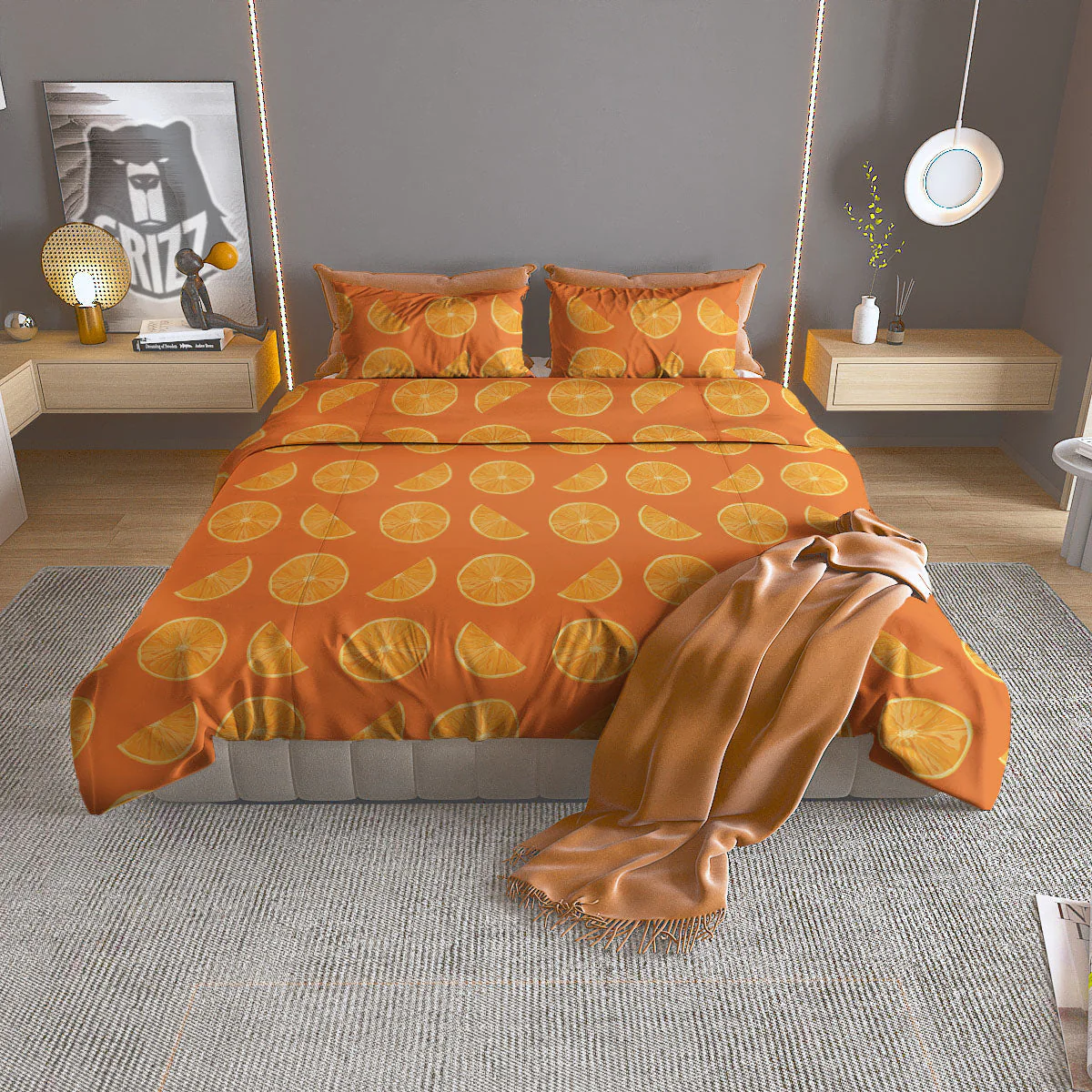 Slices Orange Print Pattern Duvet Cover Bedding Set