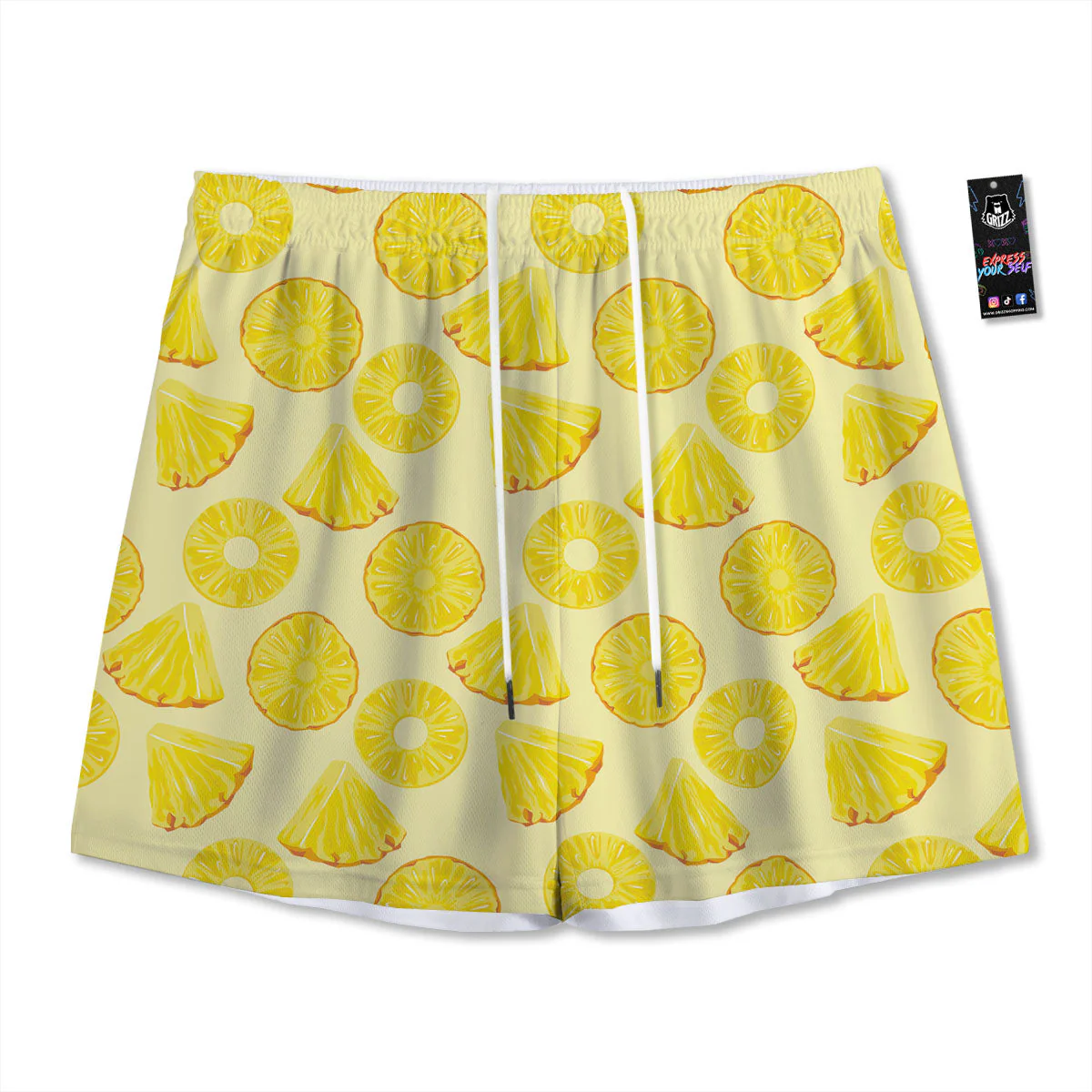 Slices Pineapple Print Pattern Mesh Shorts