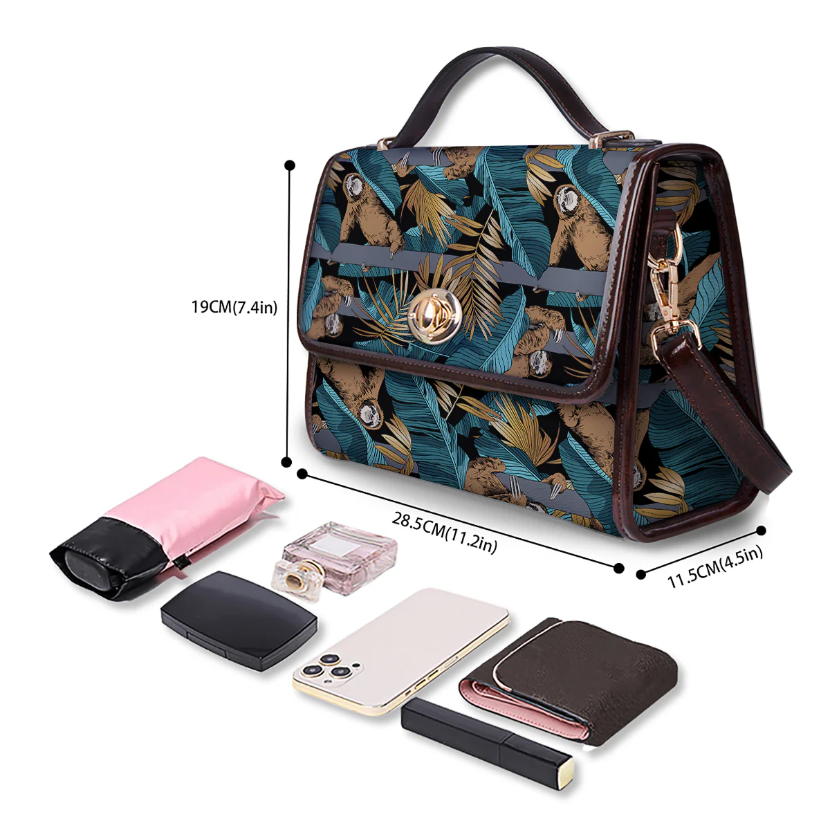 Sloth Tropical Print Pattern Women's Satchel Bag - Image 4