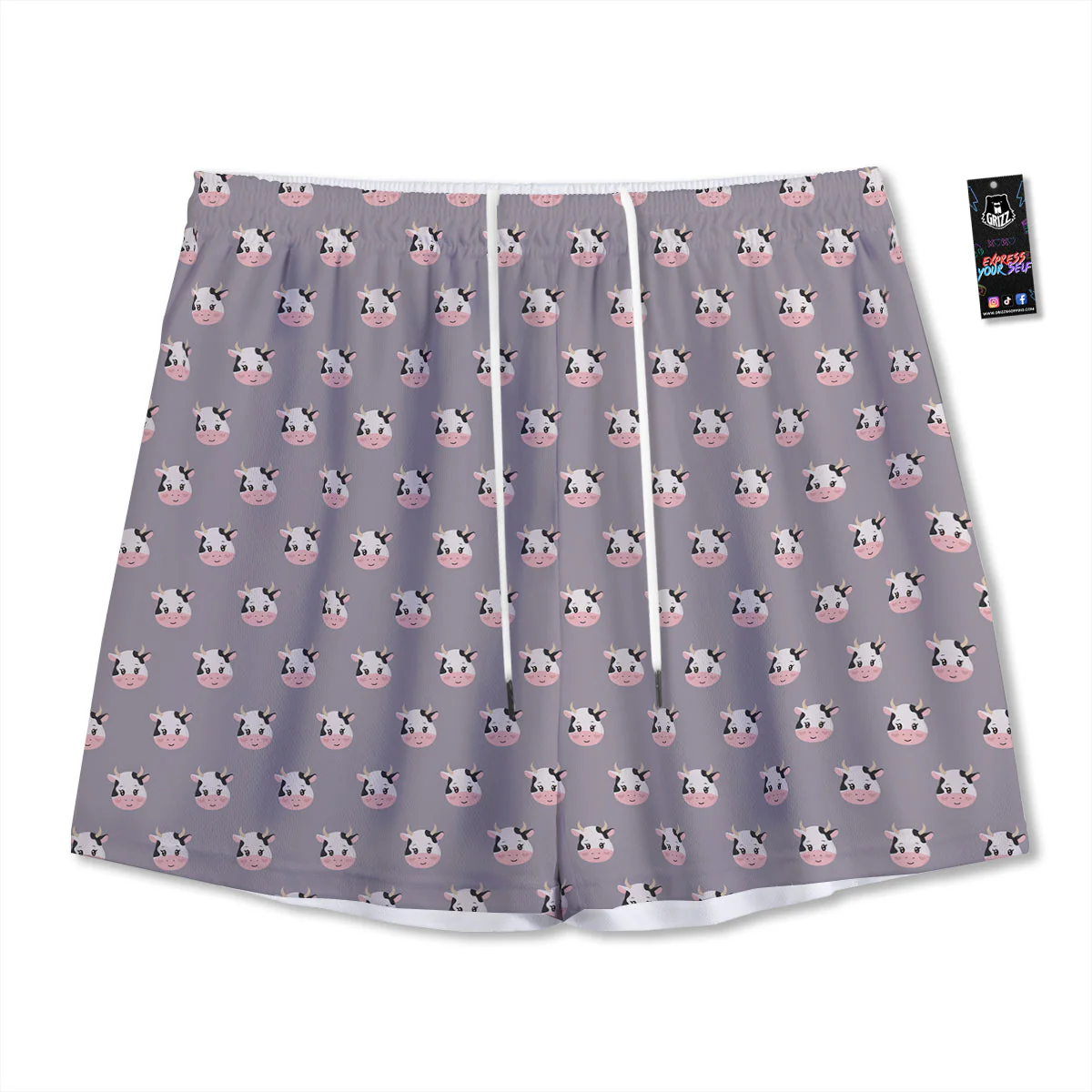 Smiley Cow Cartoon Print Pattern Mesh Shorts