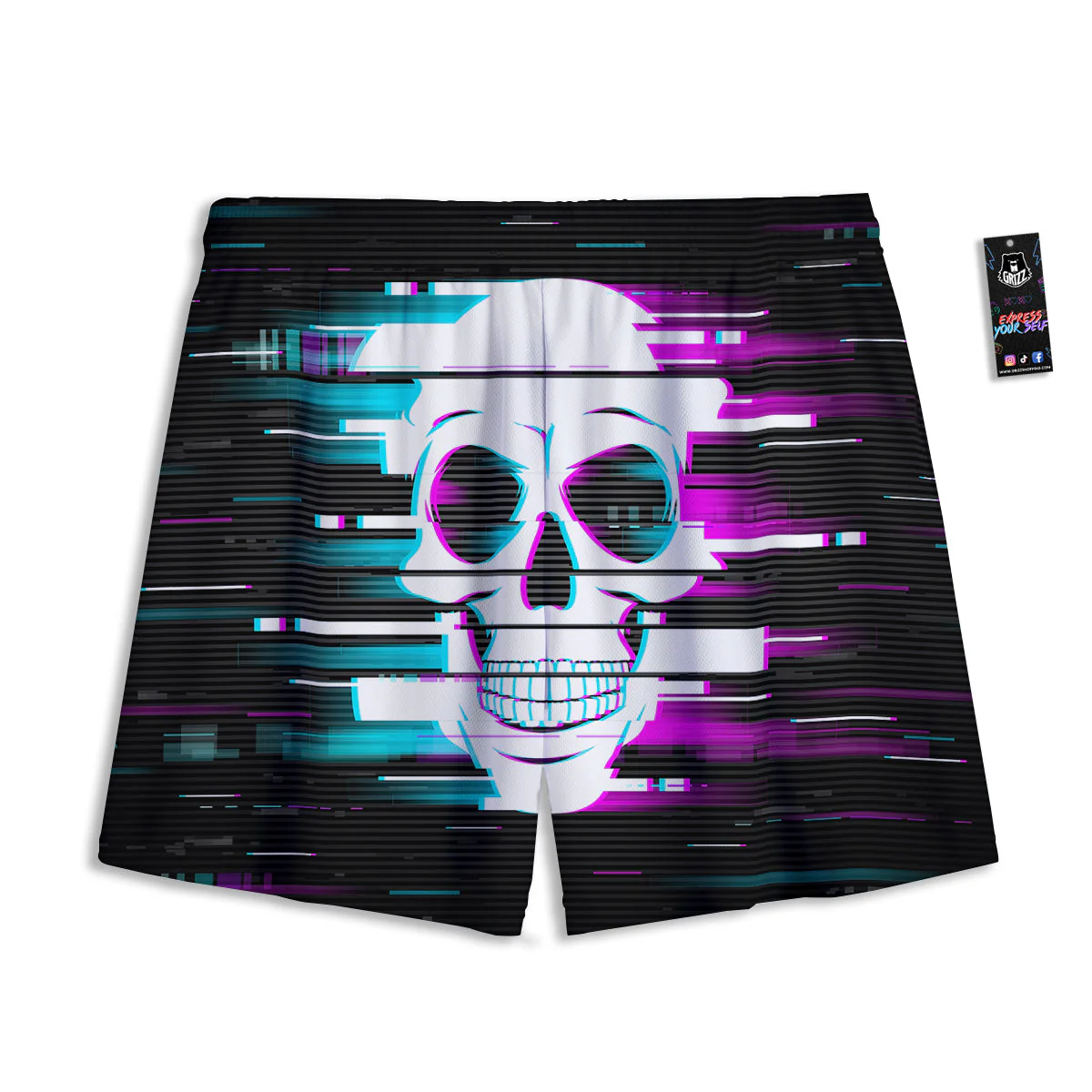Smiling Skull Glitch Print Mesh Shorts - Image 2