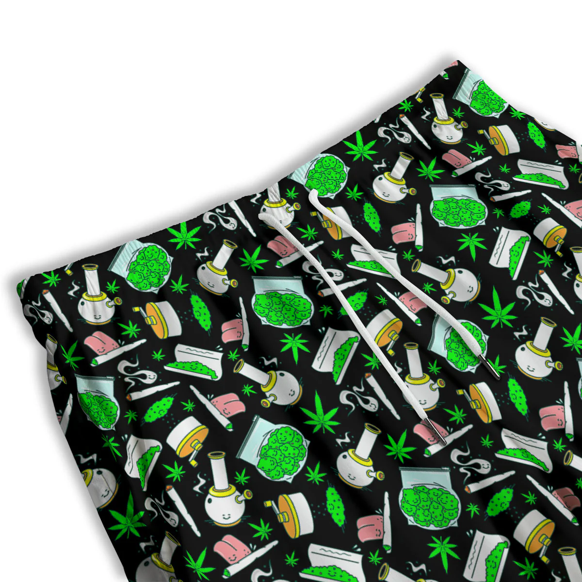 Smoke Weed Green Neon Print Pattern Men's Athletic Shorts - Image 3