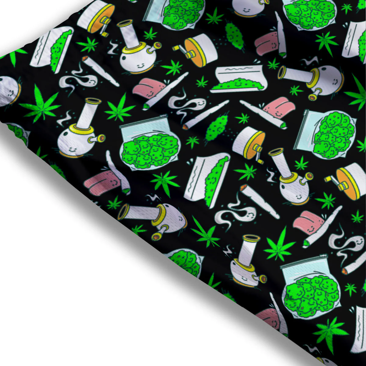 Smoke Weed Green Neon Print Pattern Mesh Shorts - Image 3