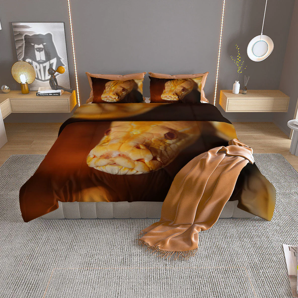 Snake Albino Print Duvet Cover Bedding Set