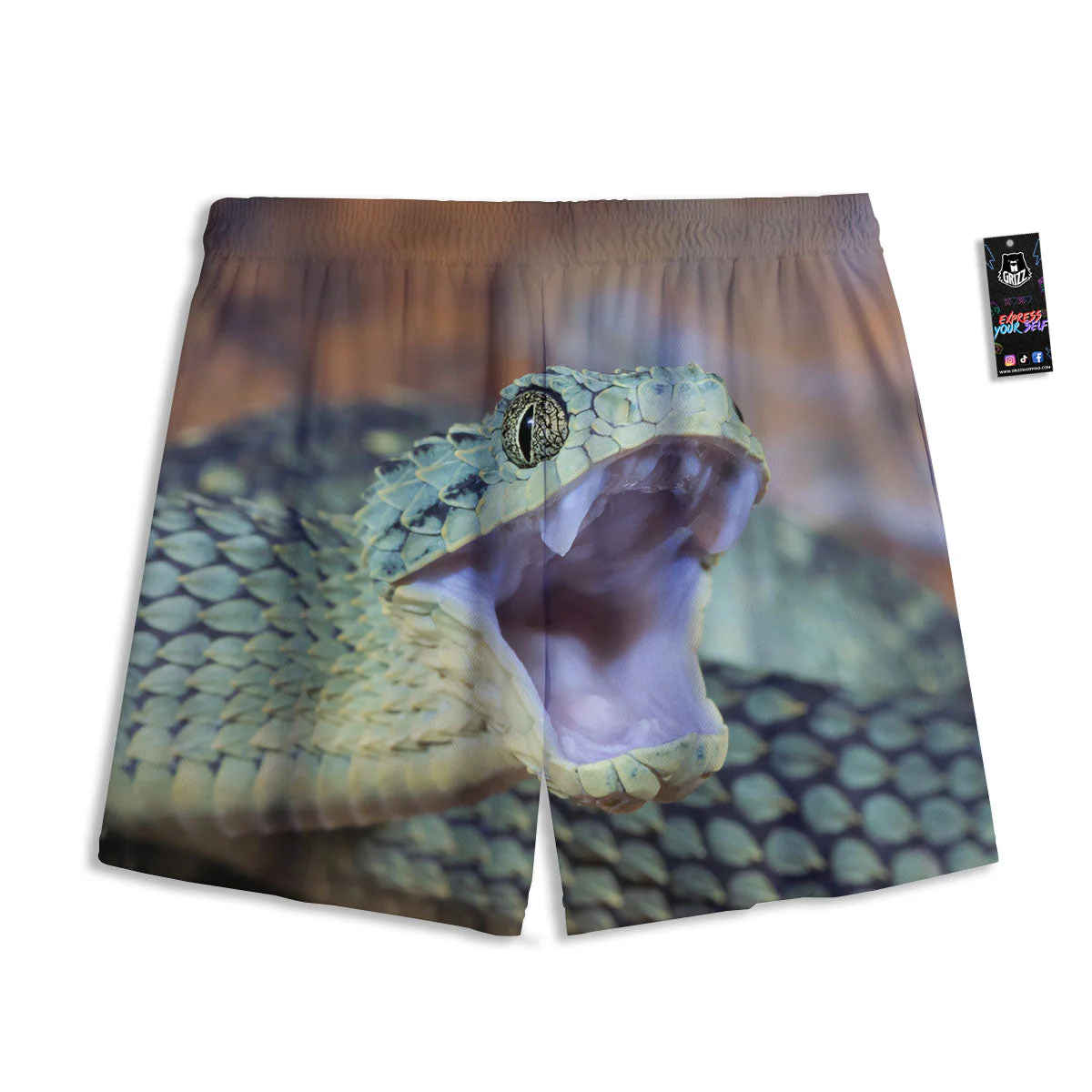 Snake Atheris Nitschei Print Mesh Shorts - Image 2