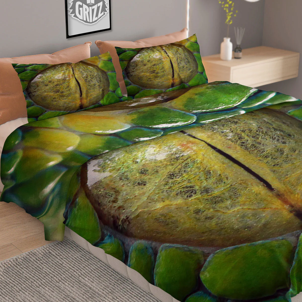 Snake Eye Green Print Duvet Cover Bedding Set - Image 2