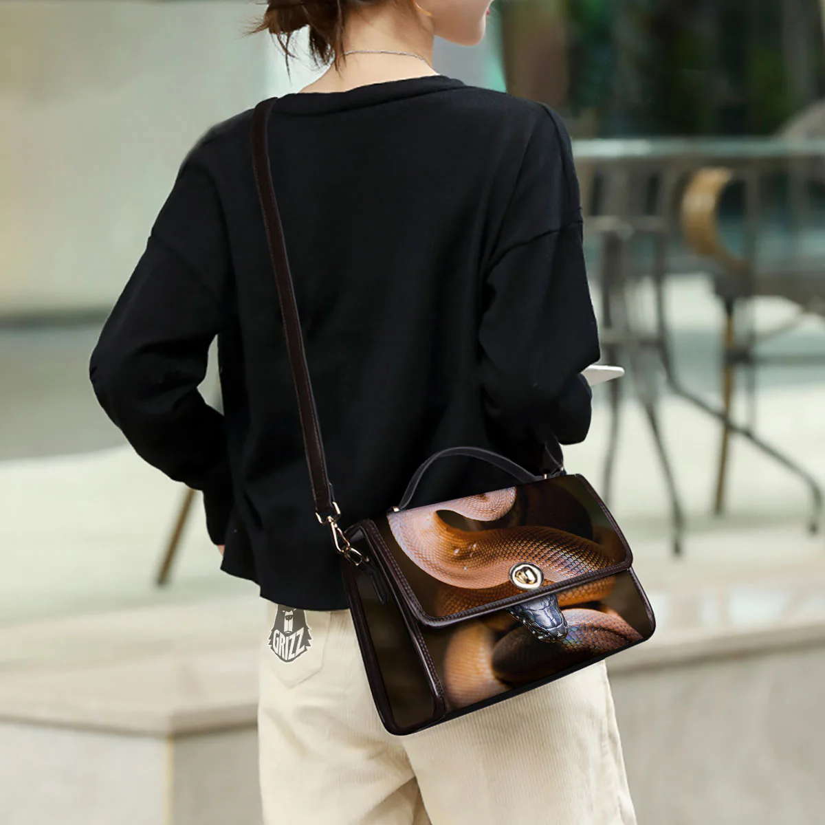 Snake Leiopython Print Women's Satchel Bag - Image 3