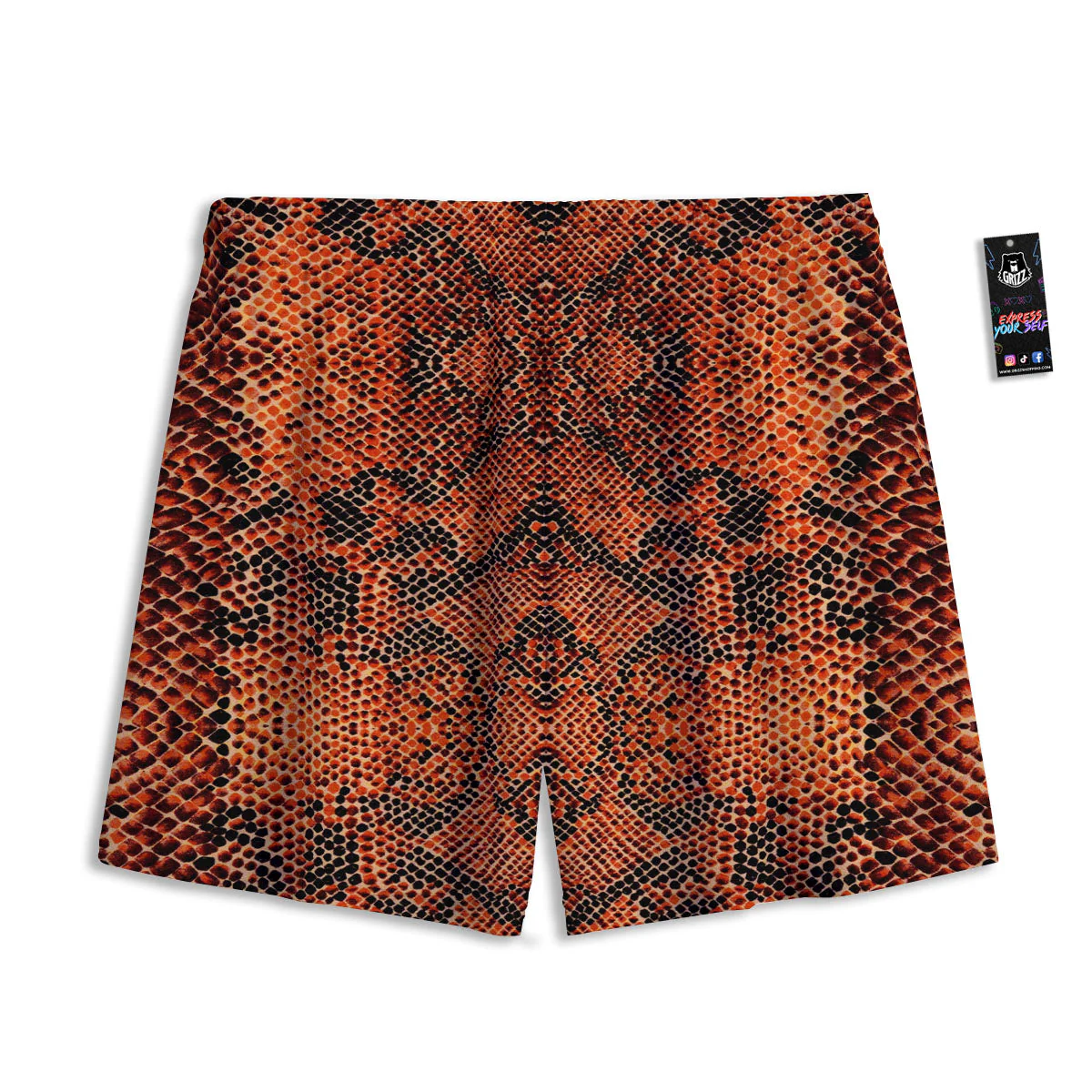 Snake Orange Print Pattern Mesh Shorts - Image 2