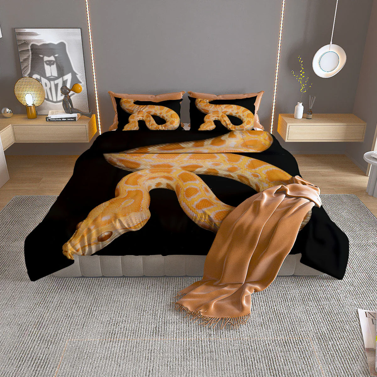 Snake Python Yellow Print Duvet Cover Bedding Set