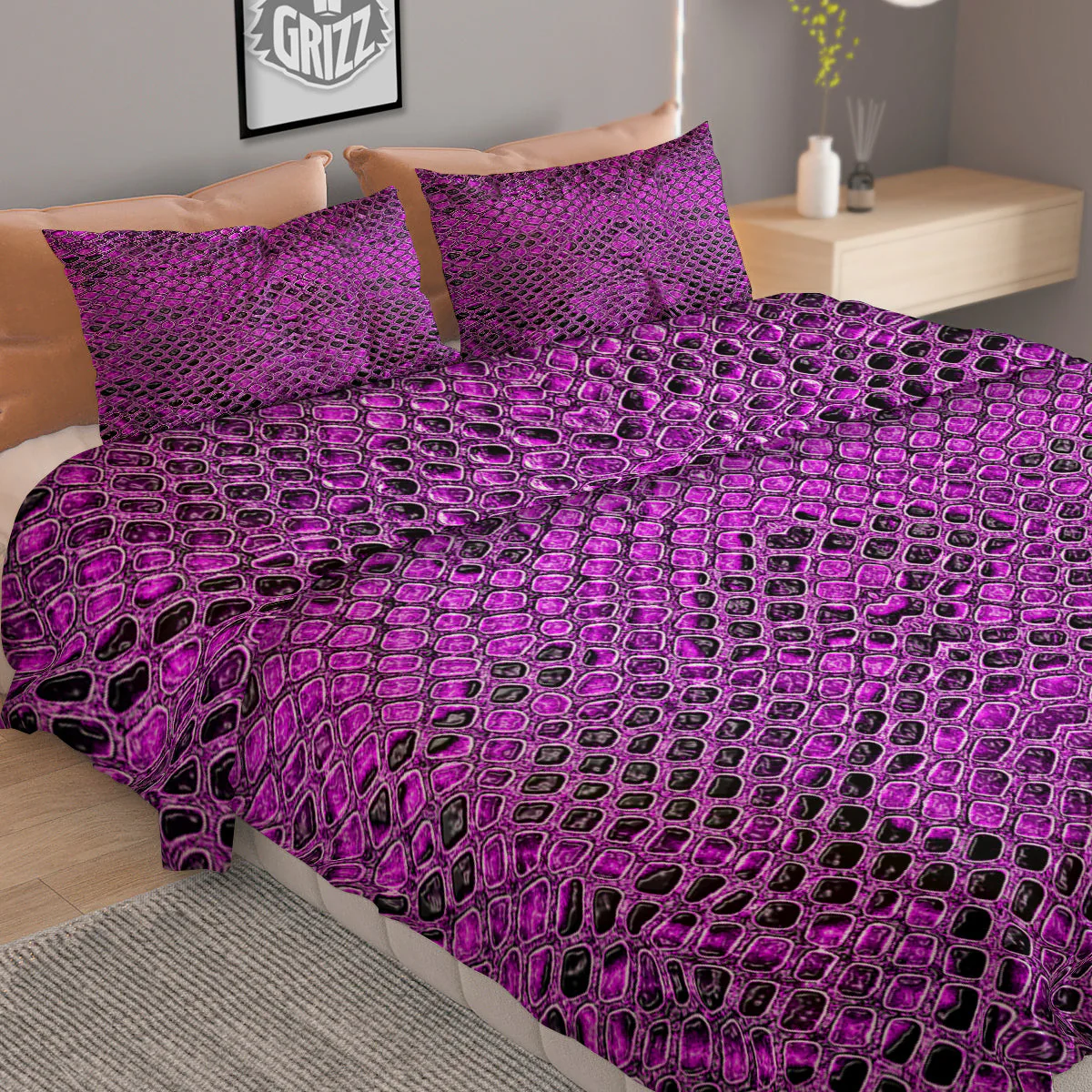 Snake Skin Purple Print Duvet Cover Bedding Set - Image 2