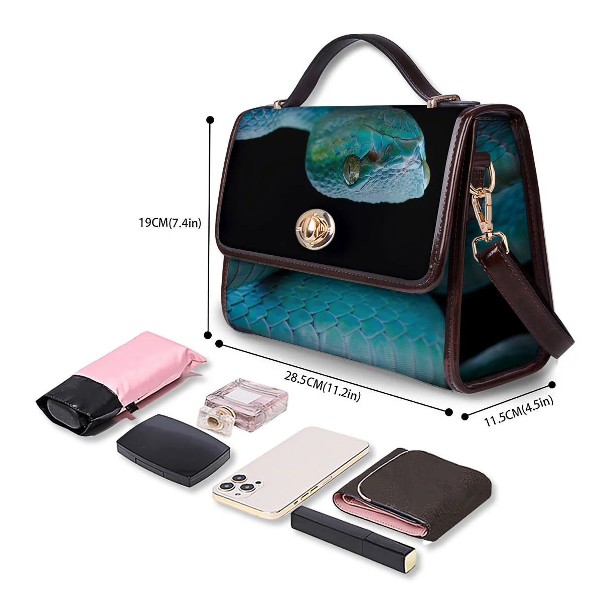 Snake Turquoise Print Women's Satchel Bag - Image 4