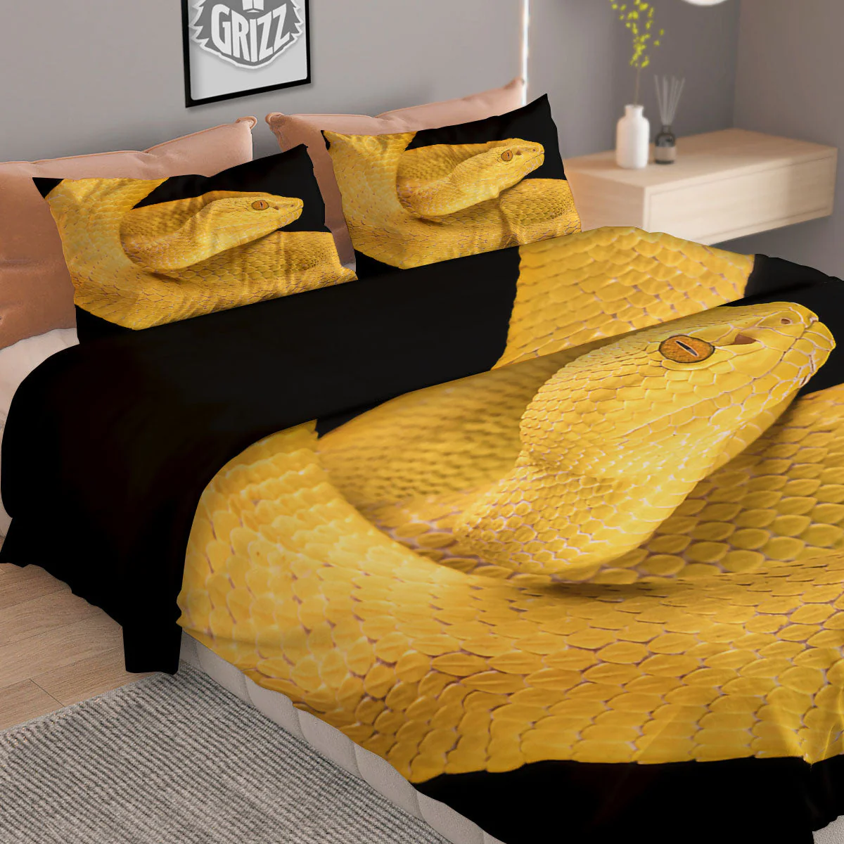 Snake Yellow Print Duvet Cover Bedding Set - Image 2
