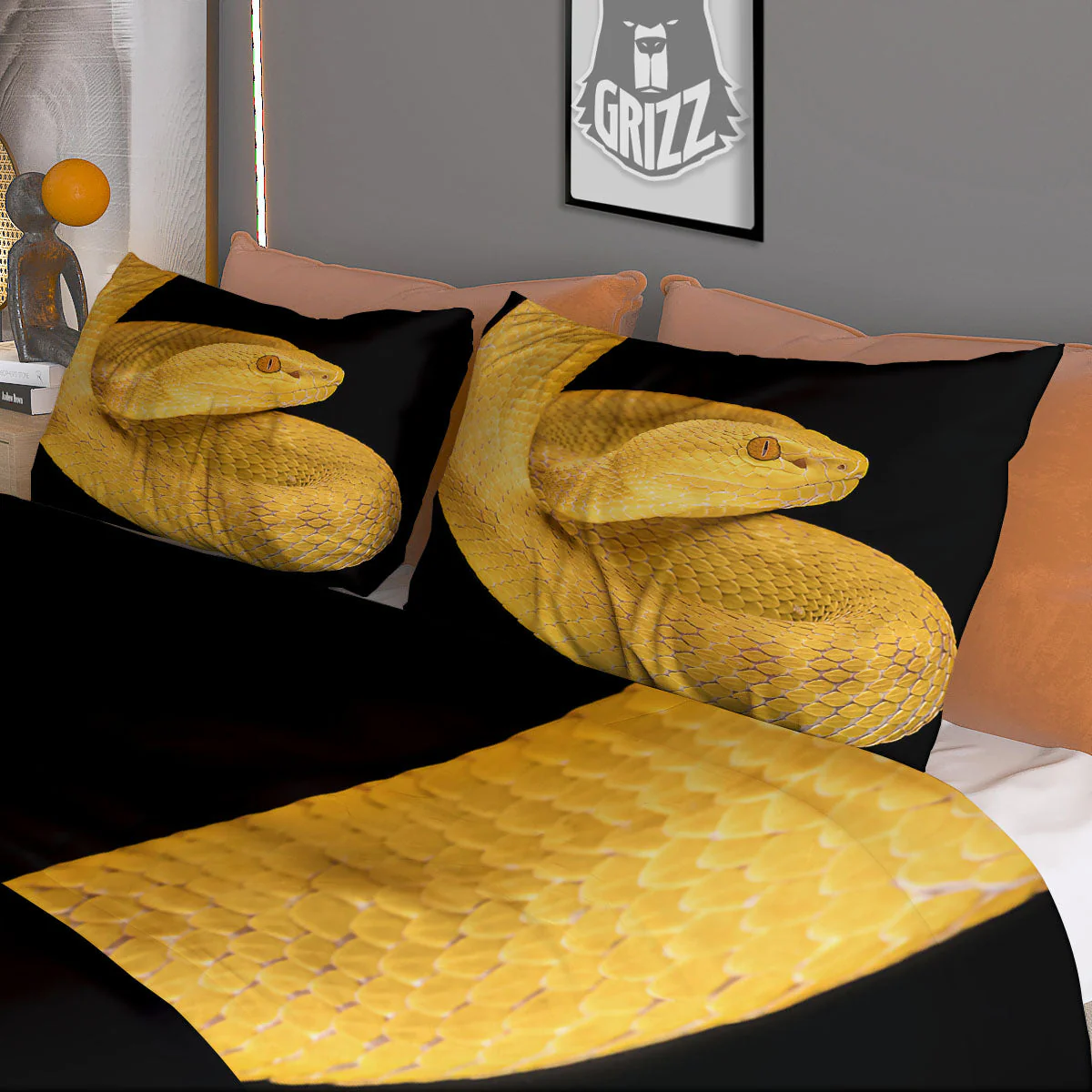 Snake Yellow Print Duvet Cover Bedding Set - Image 3