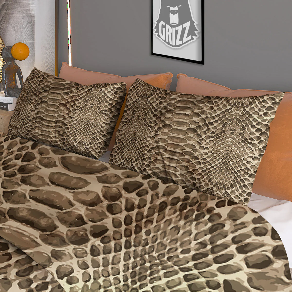Snakeskin Beige Print Duvet Cover Bedding Set - Image 3