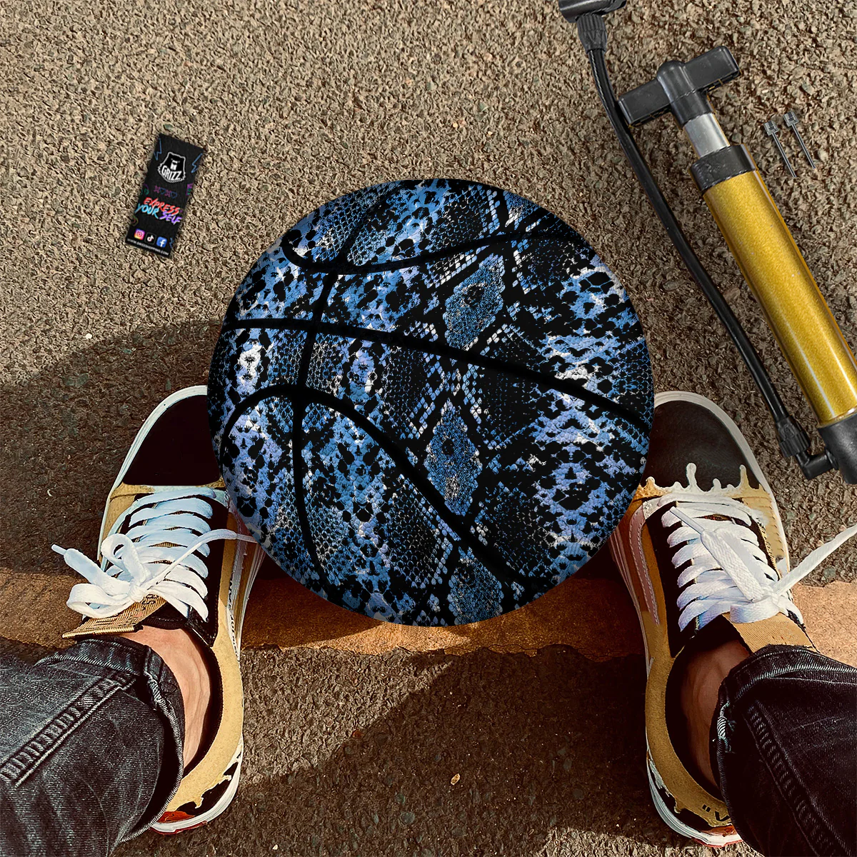Snakeskin Black And Blue Print Basketball - Image 2