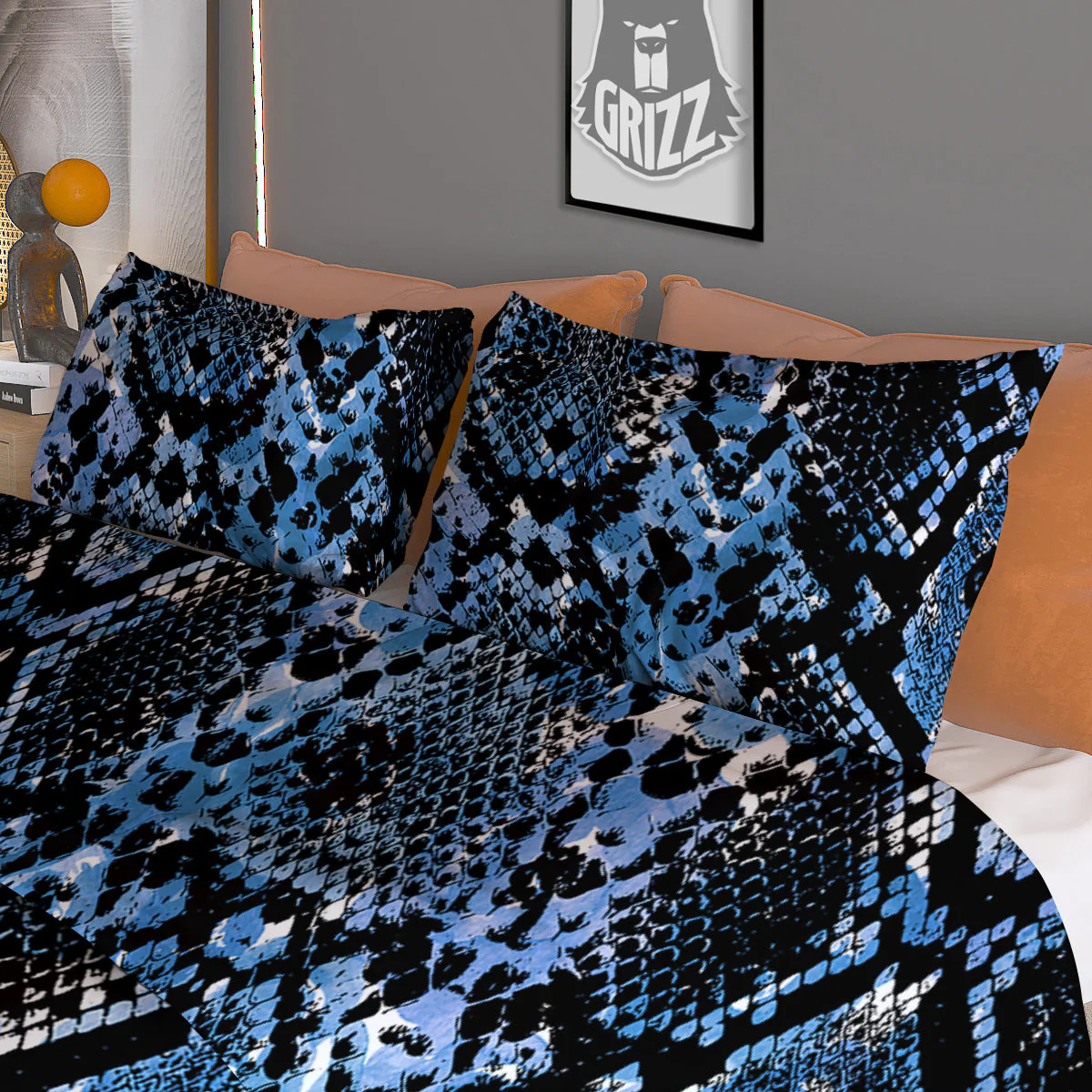 Snakeskin Black And Blue Print Duvet Cover Bedding Set - Image 3