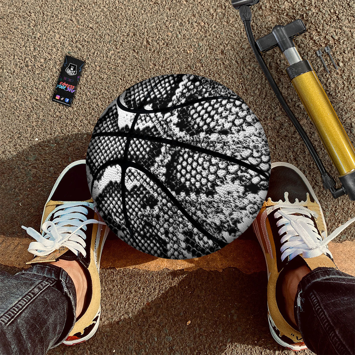 Snakeskin Black And Grey Print Basketball - Image 2