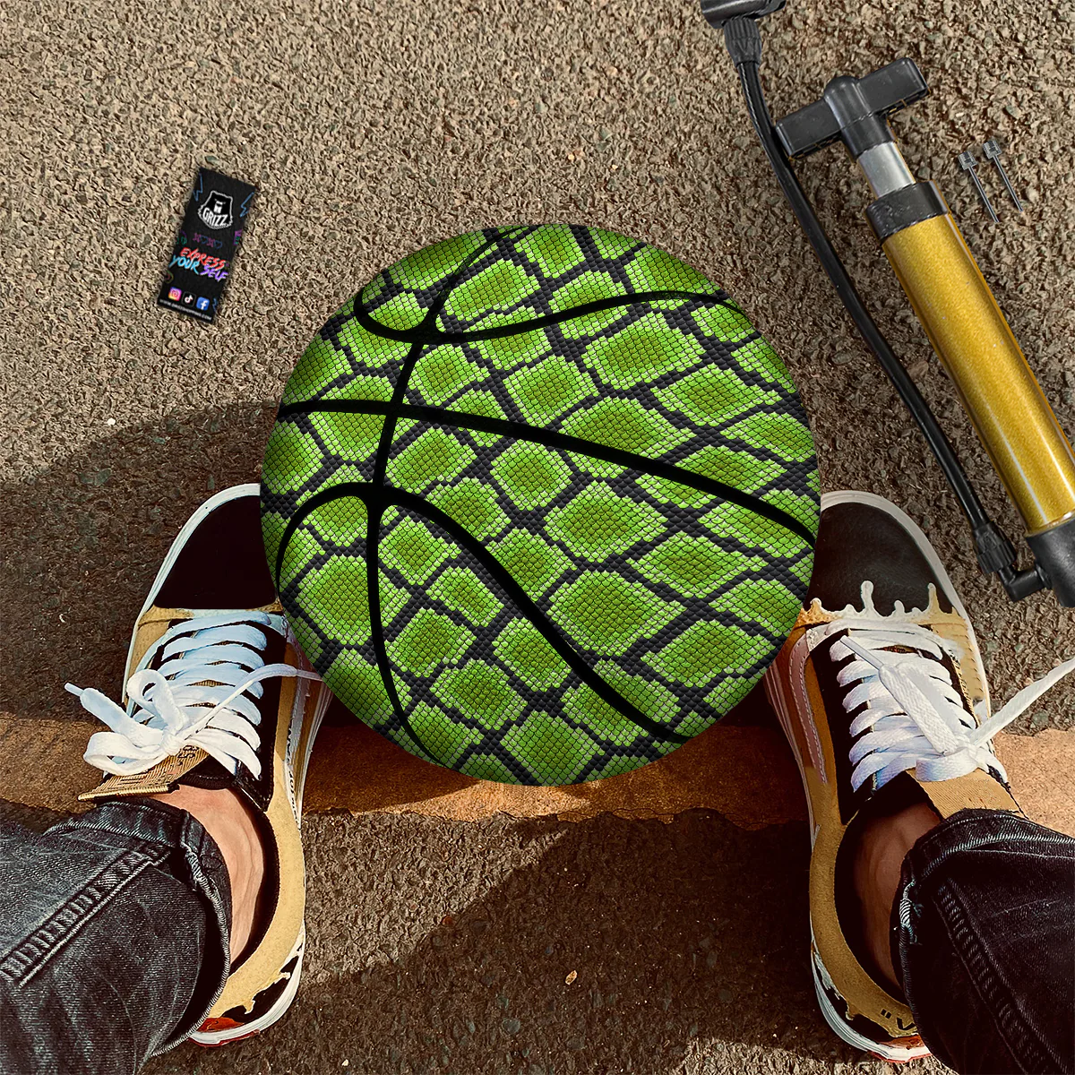 Snakeskin Black And Neon Green Print Basketball - Image 2