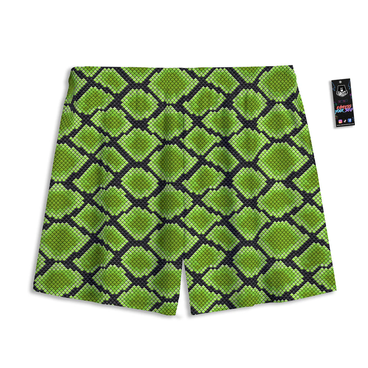 Snakeskin Black And Neon Green Print Mesh Shorts - Image 2