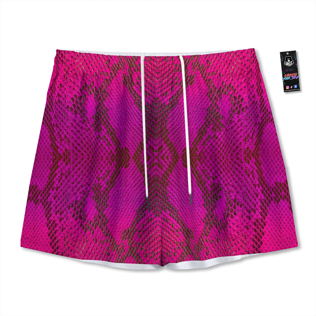 Snakeskin Black And Pink Magenta Print Mesh Shorts