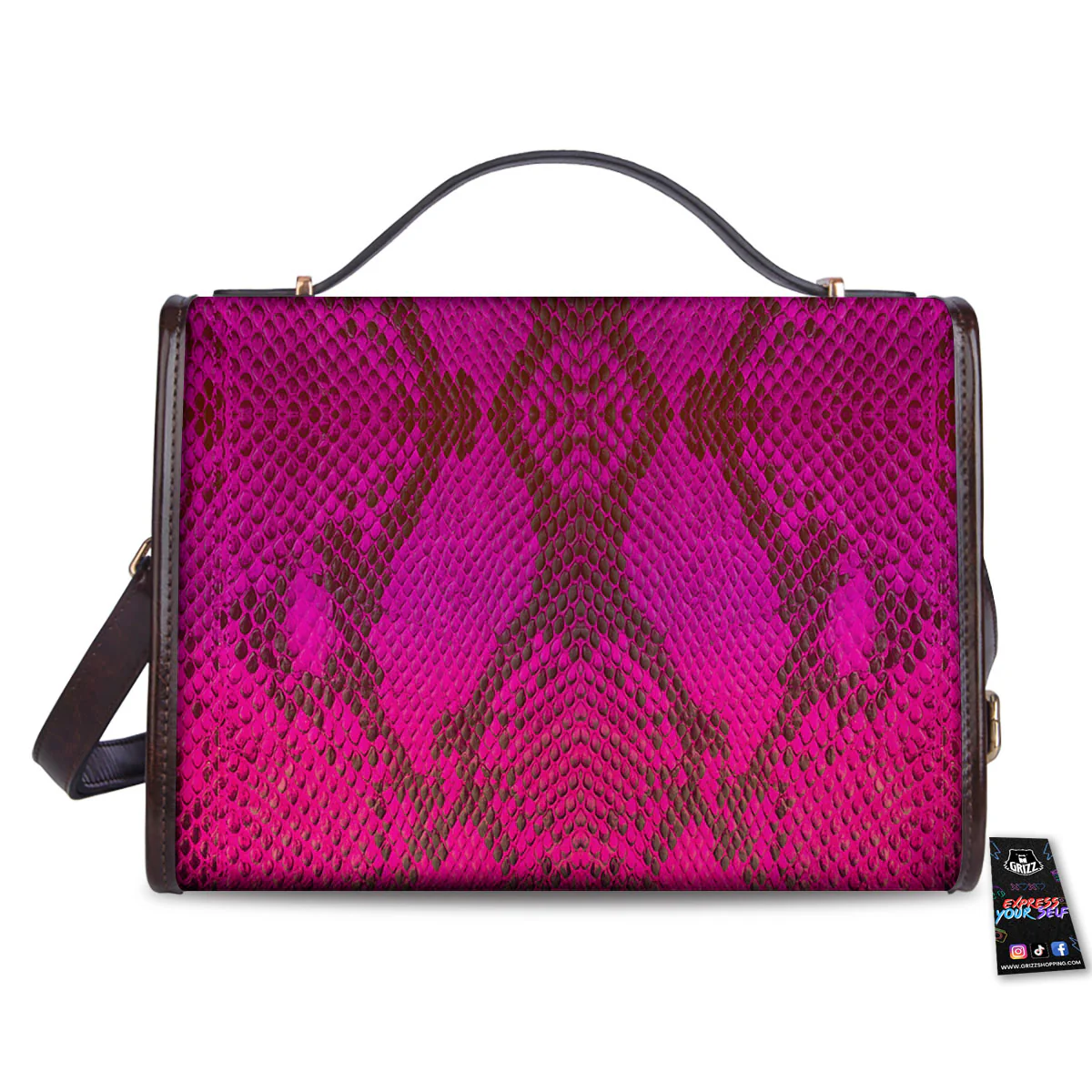 Snakeskin Black And Pink Magenta Print Women's Satchel Bag - Image 2