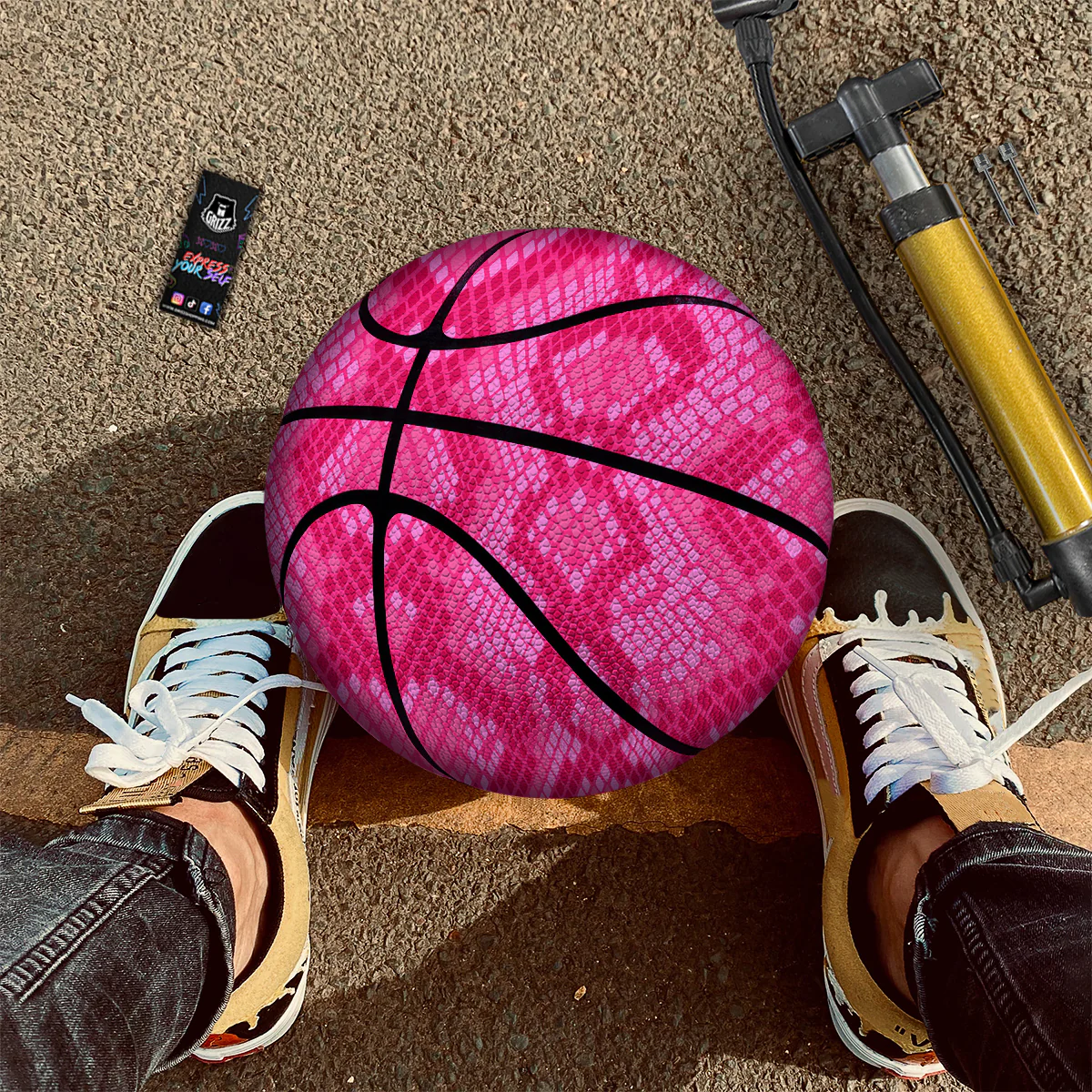 Snakeskin Black And Pink Neon Print Basketball - Image 2