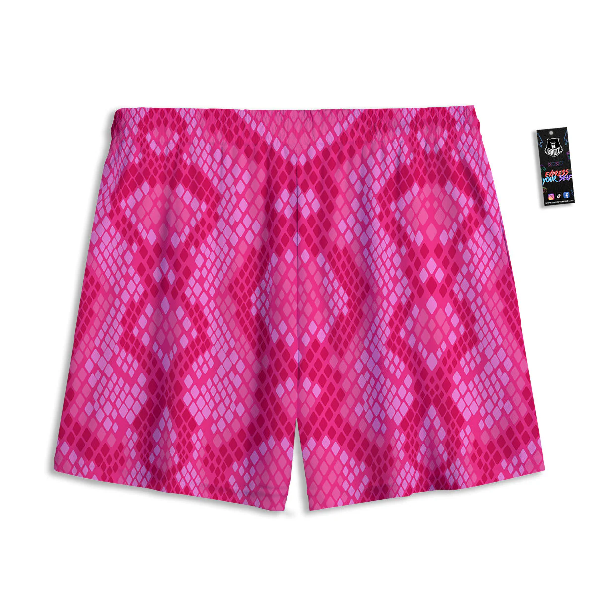 Snakeskin Black And Pink Neon Print Mesh Shorts - Image 2